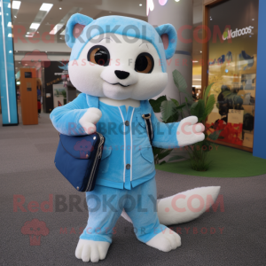 Sky Blue Ferret mascot costume character dressed with a Skinny Jeans and Wallets