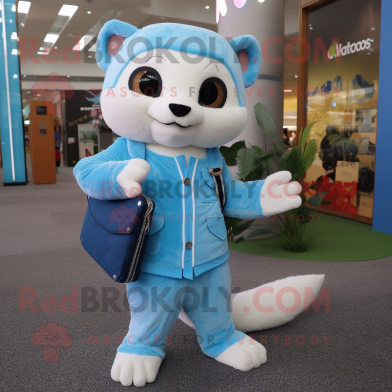 Sky Blue Ferret mascot costume character dressed with a Skinny Jeans and Wallets Sky Blue Ferret mascot costume character dressed with a Skinny Jeans and Wallets