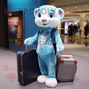 Sky Blue Ferret mascot costume character dressed with a Skinny Jeans and Wallets