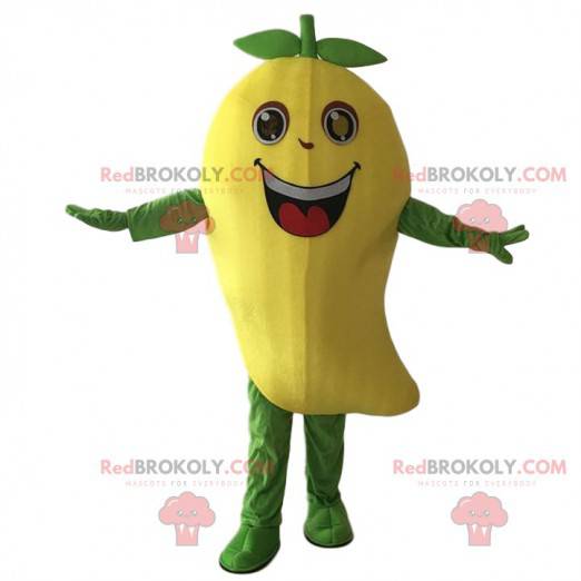 Gigantisk mango kostym maskot. Gul mangofruktdrakt -