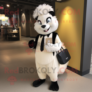 Cream Skunk mascot costume character dressed with a Dress Pants and Handbags