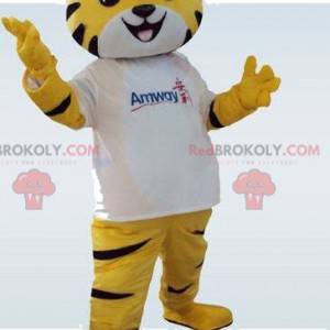 Mascotte de tigre jaune. Costume de tigre. Déguisement de tigre