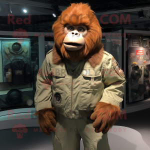 Cream Orangutan mascot costume character dressed with a Bomber Jacket and Belts