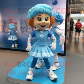 Sky Blue Irish Dancing Shoes mascot costume character dressed with a Running Shorts and Berets