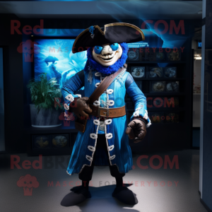 Blue Pirate mascot costume character dressed with a Wrap Dress and Cufflinks