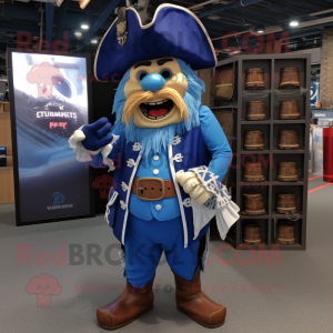 Blue Pirate mascot costume character dressed with a Wrap Dress and Cufflinks