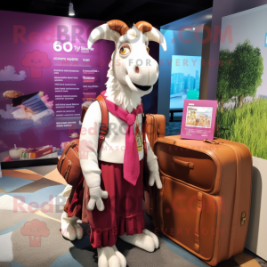 Magenta Boer Goat mascot costume character dressed with a Cardigan and Briefcases
