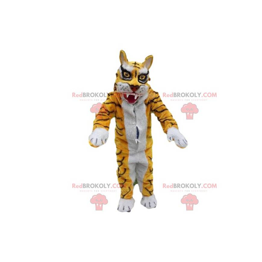 Mascote da fantasia de tigre amarelo e branco. Disfarce feroz - Mascote da fantasia de tigre amarelo e branco. Disfarce feroz -