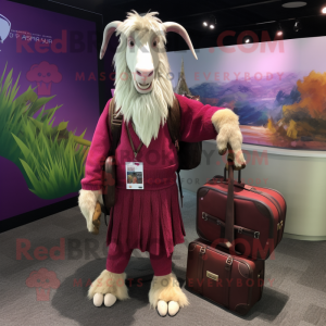 Magenta Boer Goat mascot costume character dressed with a Cardigan and Briefcases