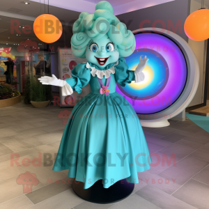 Cyan Clown mascot costume character dressed with a Circle Skirt and Earrings