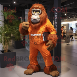 Rust Gorilla mascot costume character dressed with a Jeggings and Wallets