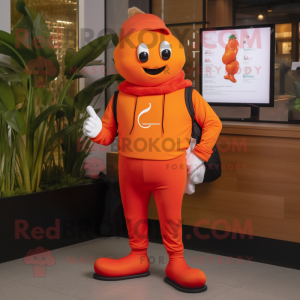 Orange Pepper mascot costume character dressed with a Joggers and Digital watches