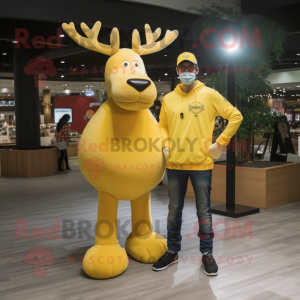Yellow Moose mascot costume character dressed with a Skinny Jeans and Rings