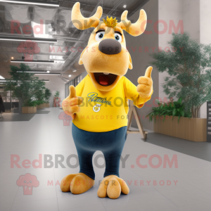 Yellow Moose mascot costume character dressed with a Skinny Jeans and Rings