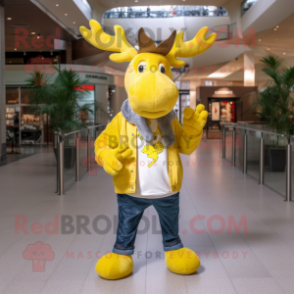 Yellow Moose mascot costume character dressed with a Skinny Jeans and Rings