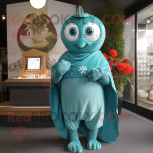 Teal Engagement Ring mascot costume character dressed with a Bodysuit and Shawls