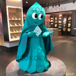 Teal Engagement Ring mascot costume character dressed with a Bodysuit and Shawls