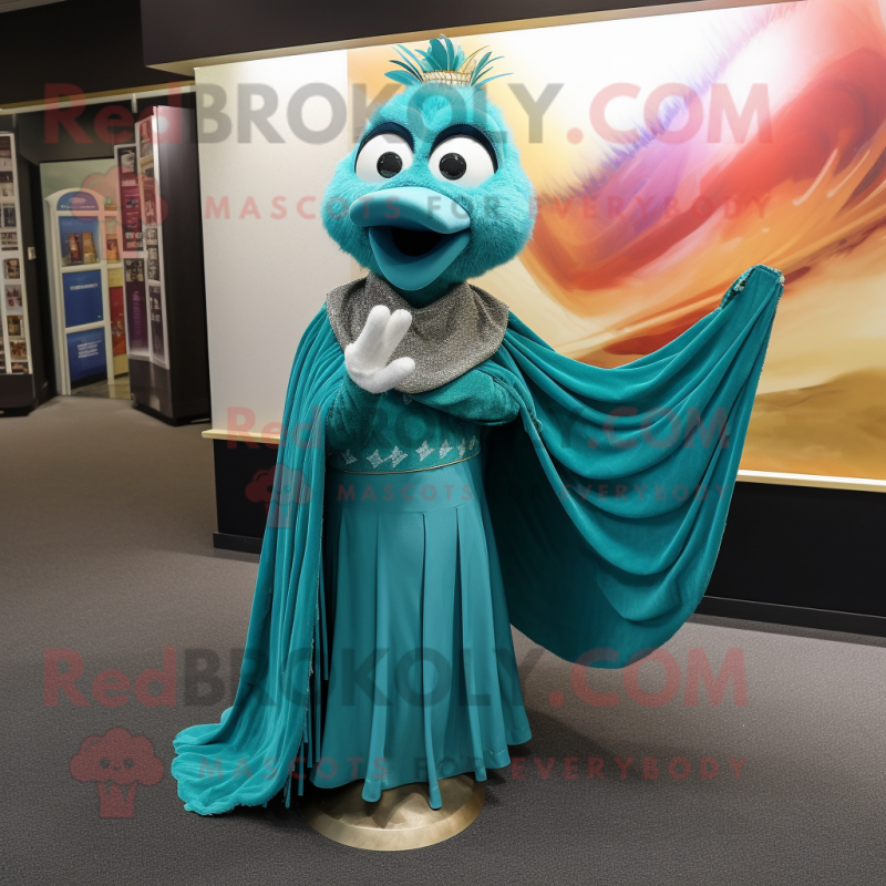 Teal Engagement Ring mascot costume character dressed with a Bodysuit and Shawls Teal Engagement Ring mascot costume character dressed with a Bodysuit and Shawls