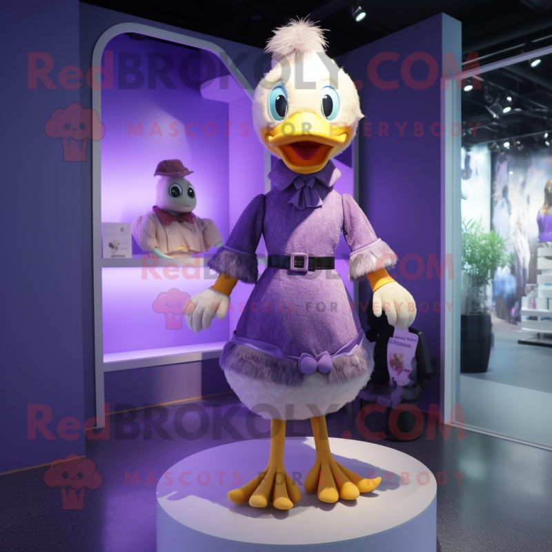 Lavender Duck mascot costume character dressed with a Bodysuit and Hair clips