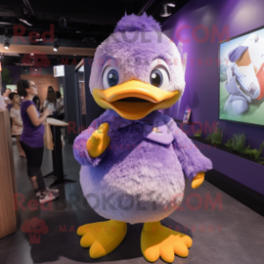 Lavender Duck mascot costume character dressed with a Bodysuit and Hair clips