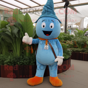 Sky Blue Carrot mascot costume character dressed with a Corduroy Pants and Watches