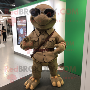 Brown Turtle mascot costume character dressed with a Coat and Bracelet watches