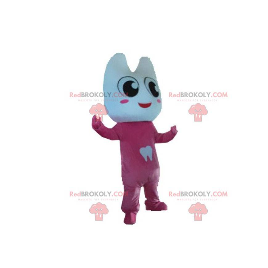 Mascotte costume dent géante habillée en rose. Costume dent -