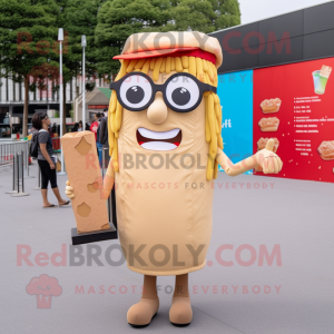 Tan French Fries mascot costume character dressed with a Mini Skirt and Reading glasses