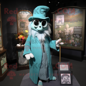 Teal Graveyard mascot costume character dressed with a Henley Shirt and Hairpins