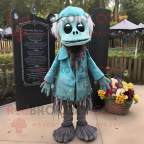 Teal Graveyard mascot costume character dressed with a Henley Shirt and Hairpins