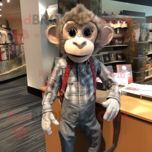 Gray Monkey mascot costume character dressed with a Flannel Shirt and Pocket squares