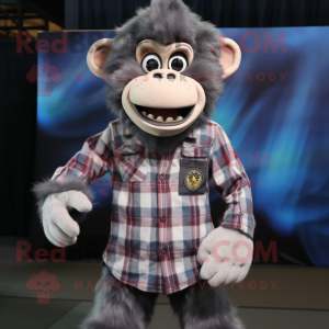 Gray Monkey mascot costume character dressed with a Flannel Shirt and Pocket squares