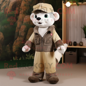 Cream Marten mascot costume character dressed with a Cargo Pants and Headbands