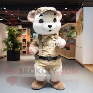 Cream Marten mascot costume character dressed with a Cargo Pants and Headbands