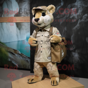 Cream Marten mascot costume character dressed with a Cargo Pants and Headbands