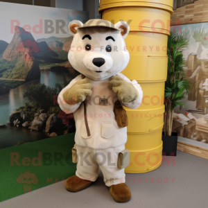 Cream Marten mascot costume character dressed with a Cargo Pants and Headbands