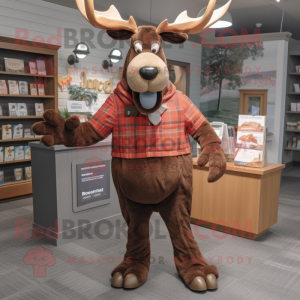 Rust Moose mascot costume character dressed with a Cardigan and Ties
