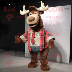 Rust Moose mascot costume character dressed with a Cardigan and Ties