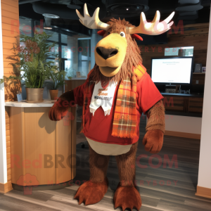 Rust Moose mascot costume character dressed with a Cardigan and Ties