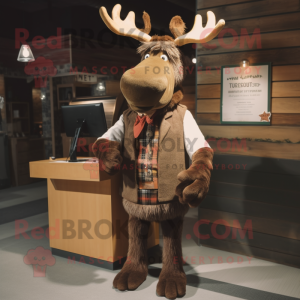 Rust Moose mascot costume character dressed with a Cardigan and Ties