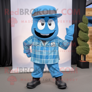 Sky Blue Navy Soldier mascot costume character dressed with a Flannel Shirt and Hats