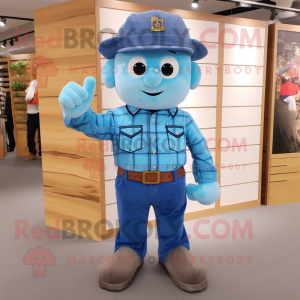 Sky Blue Navy Soldier mascot costume character dressed with a Flannel Shirt and Hats