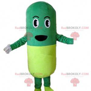 Pill costume mascot. Green and yellow seal costume -