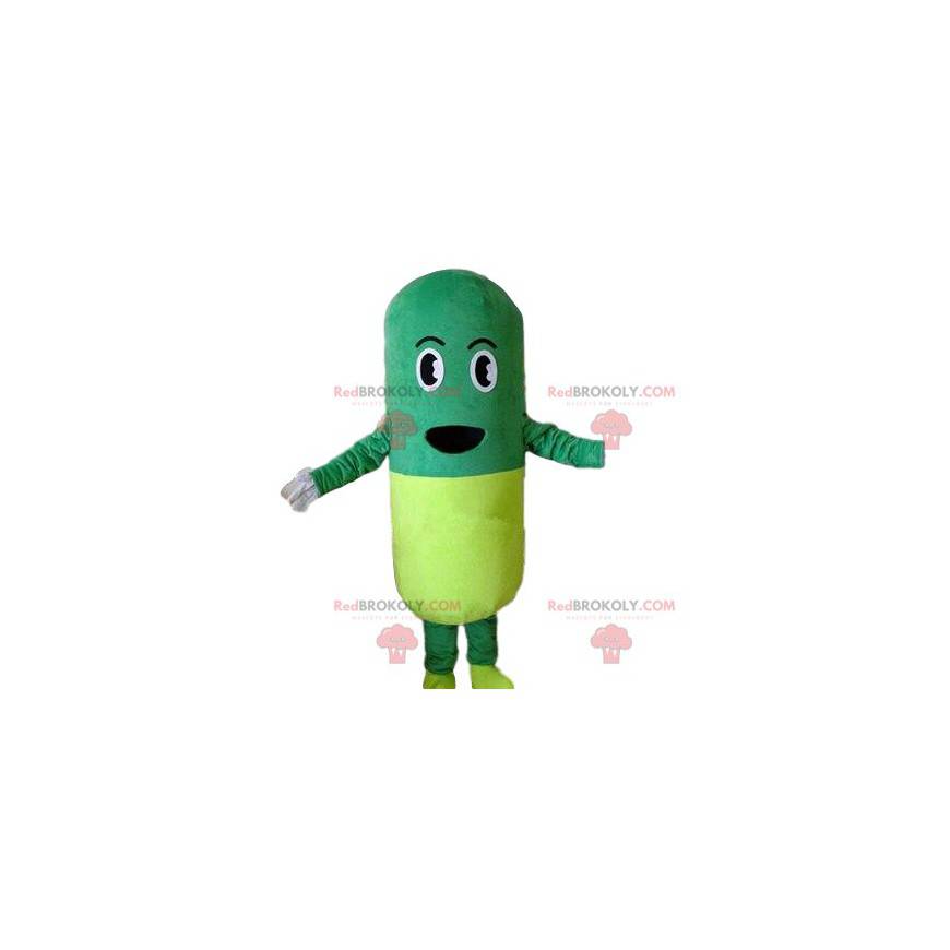 Pill drakt maskot. Grønn og gul seldrakt - Redbrokoly.com Pill drakt maskot. Grønn og gul seldrakt - Redbrokoly.com