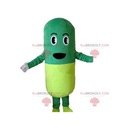 Pill costume mascot. Green and yellow seal costume -