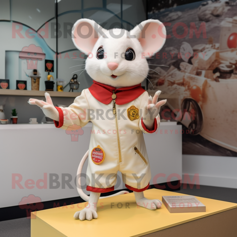 Cream Dormouse mascot costume character dressed with a Playsuit and Shoe clips Cream Dormouse mascot costume character dressed with a Playsuit and Shoe clips