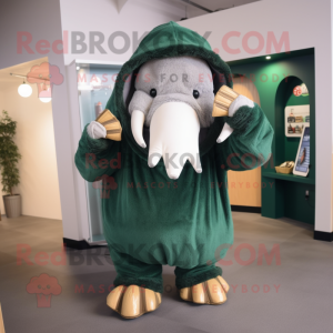 Forest Green Mammoth mascot costume character dressed with a Hoodie and Keychains