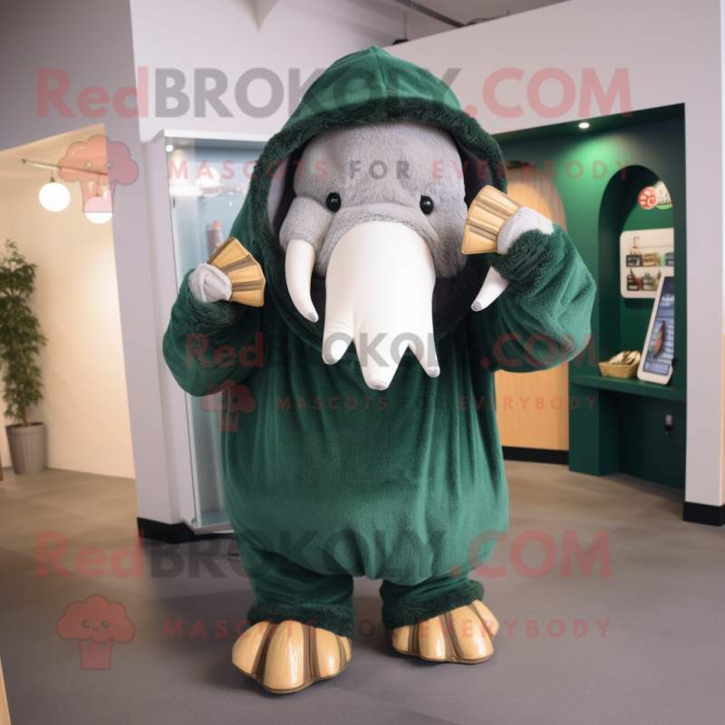 Forest Green Mammoth mascot costume character dressed with a Hoodie and Keychains Forest Green Mammoth mascot costume character dressed with a Hoodie and Keychains