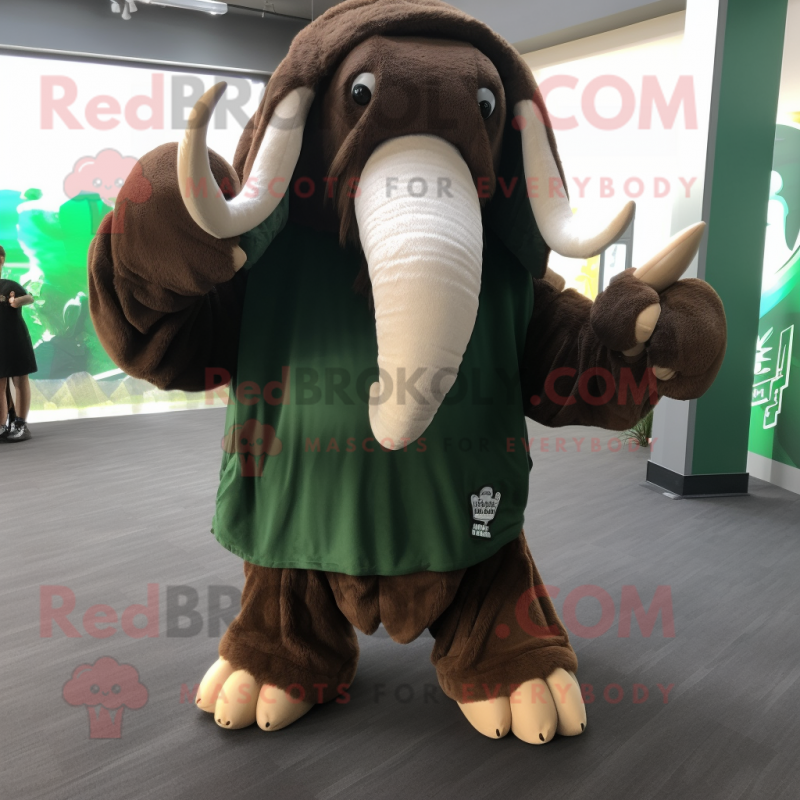 Forest Green Mammoth mascot costume character dressed with a Hoodie and Keychains