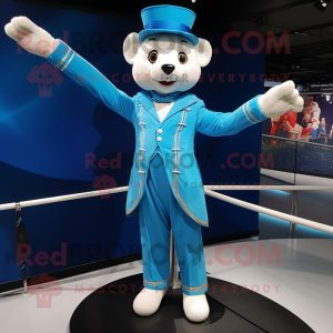 Sky Blue Tightrope Walker mascot costume character dressed with a Coat and Gloves